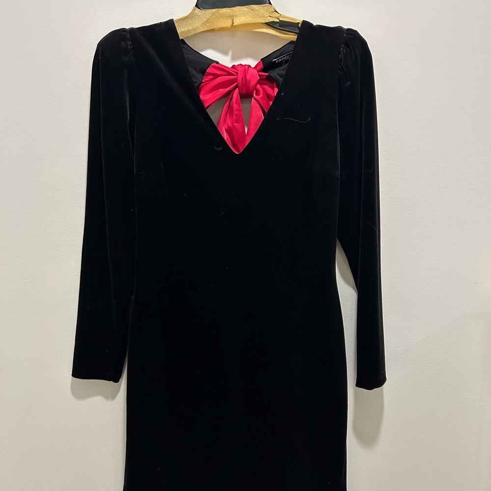 Backless Black Velvet Mini Dress with Bow